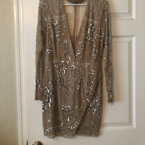 Metallic Embellished Choker Neck Dress - Picture 2 of 6